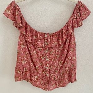 American Eagle size L peasant boho off shoulder top rose with small floral NWT